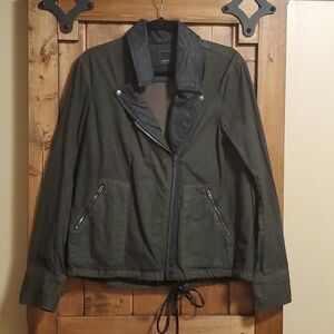 Dolce Vita Cotton Black Green Offset Zipper Moto Shell Jacket Size Medium